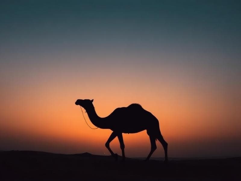Camel silhouette at dusk